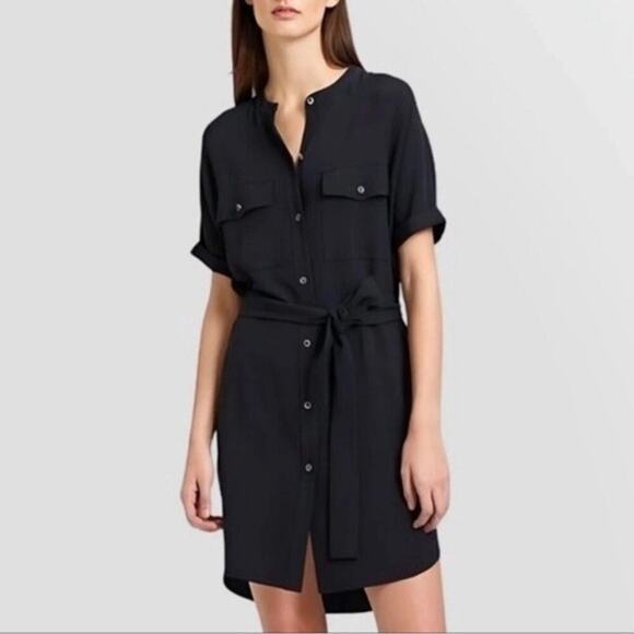Theory Black Rosina Crepe Belted Cargo Shirt Dress Size S/P - Picture 1 of 8